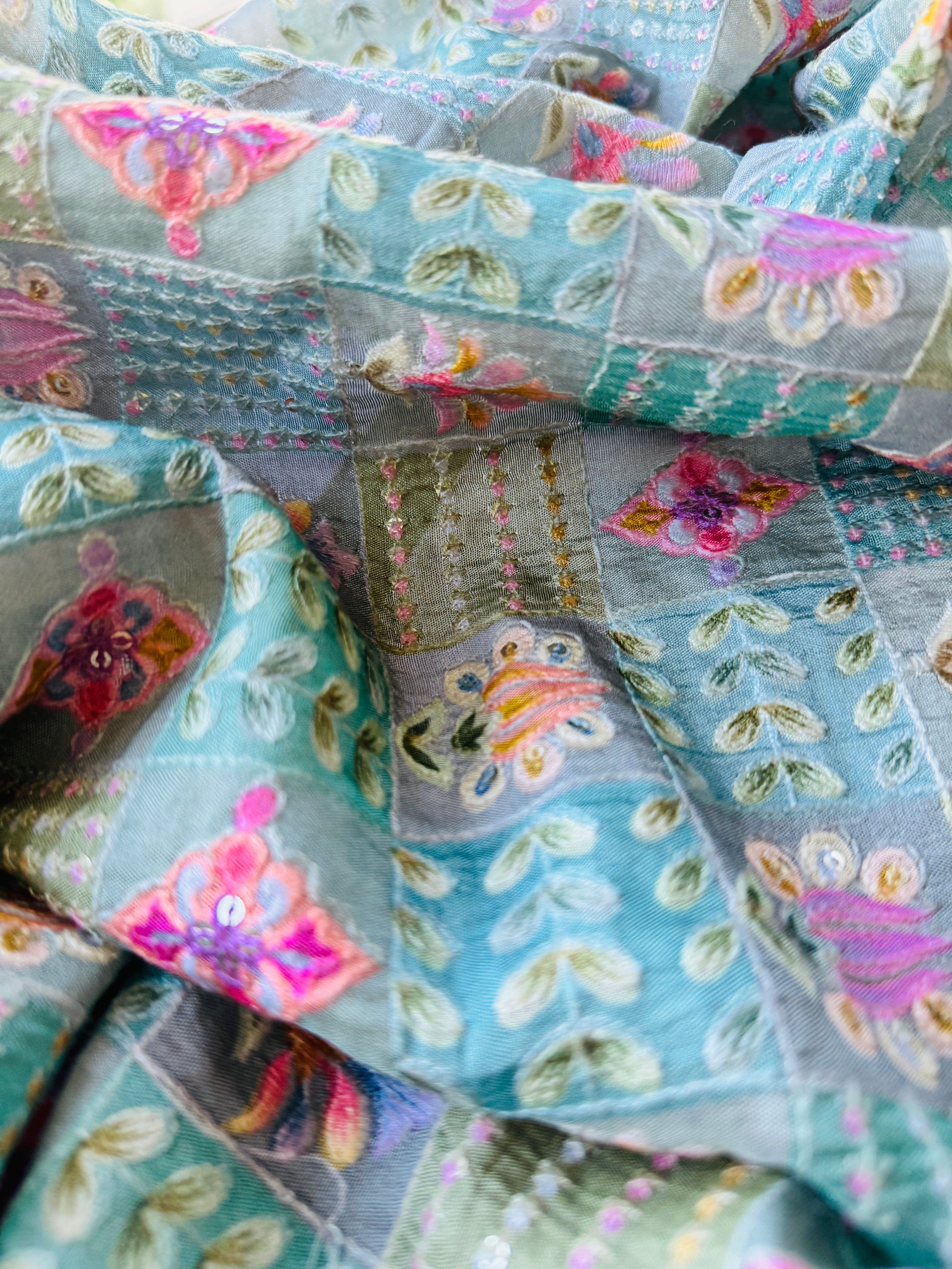 Crepe Chiffon Digital Print Fabric with Sequins and Thread Work