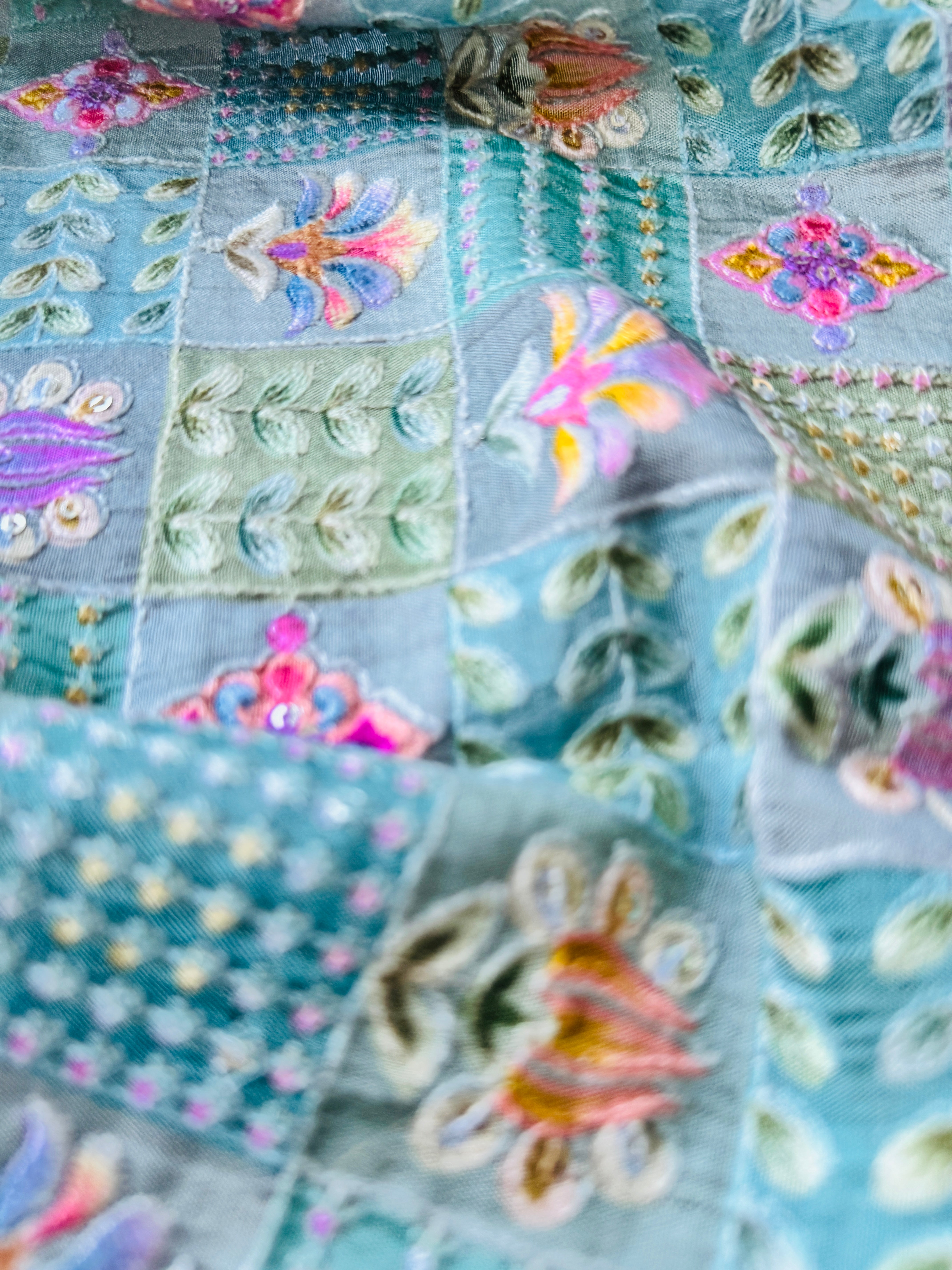 Crepe Chiffon Digital Print Fabric with Sequins and Thread Work
