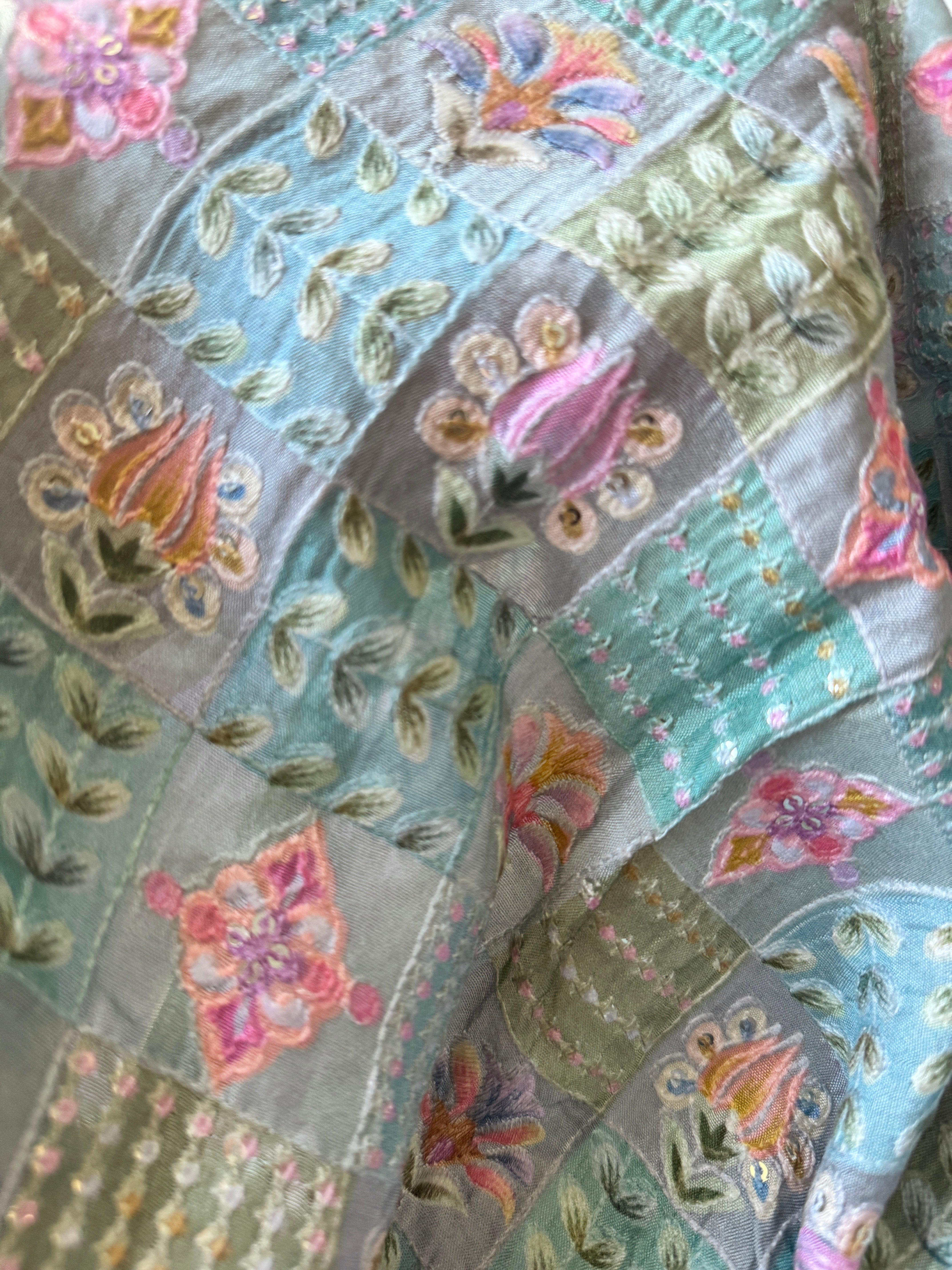 Crepe Chiffon Digital Print Fabric with Sequins and Thread Work