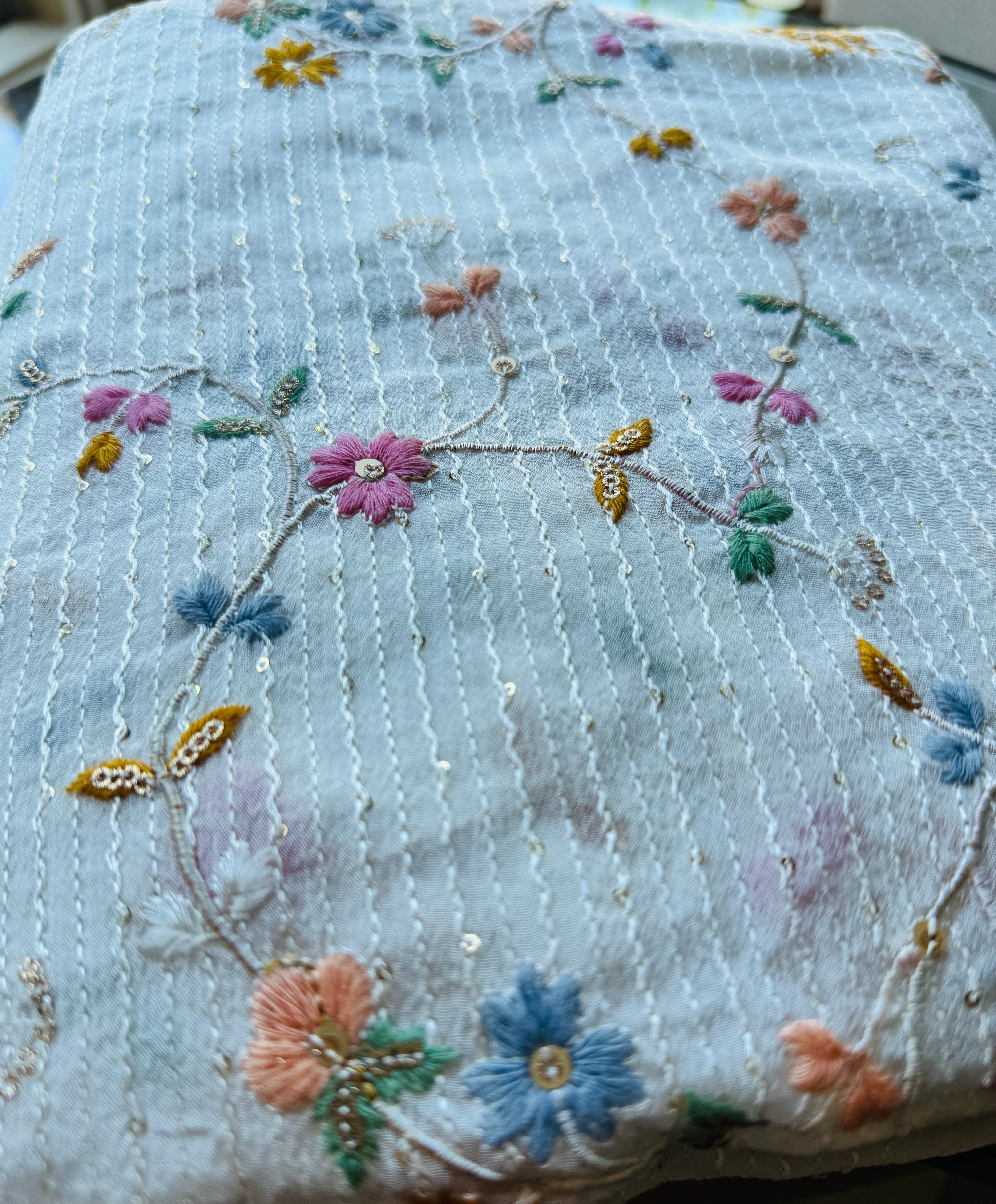 Embroidered Georgette With Sequins And Thread Embroidery