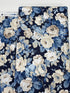 Elegant navy floral cotton fabric with cream roses and soft blue foliage from the Sanderson Vintage Collection by Free Spirit Fabrics.