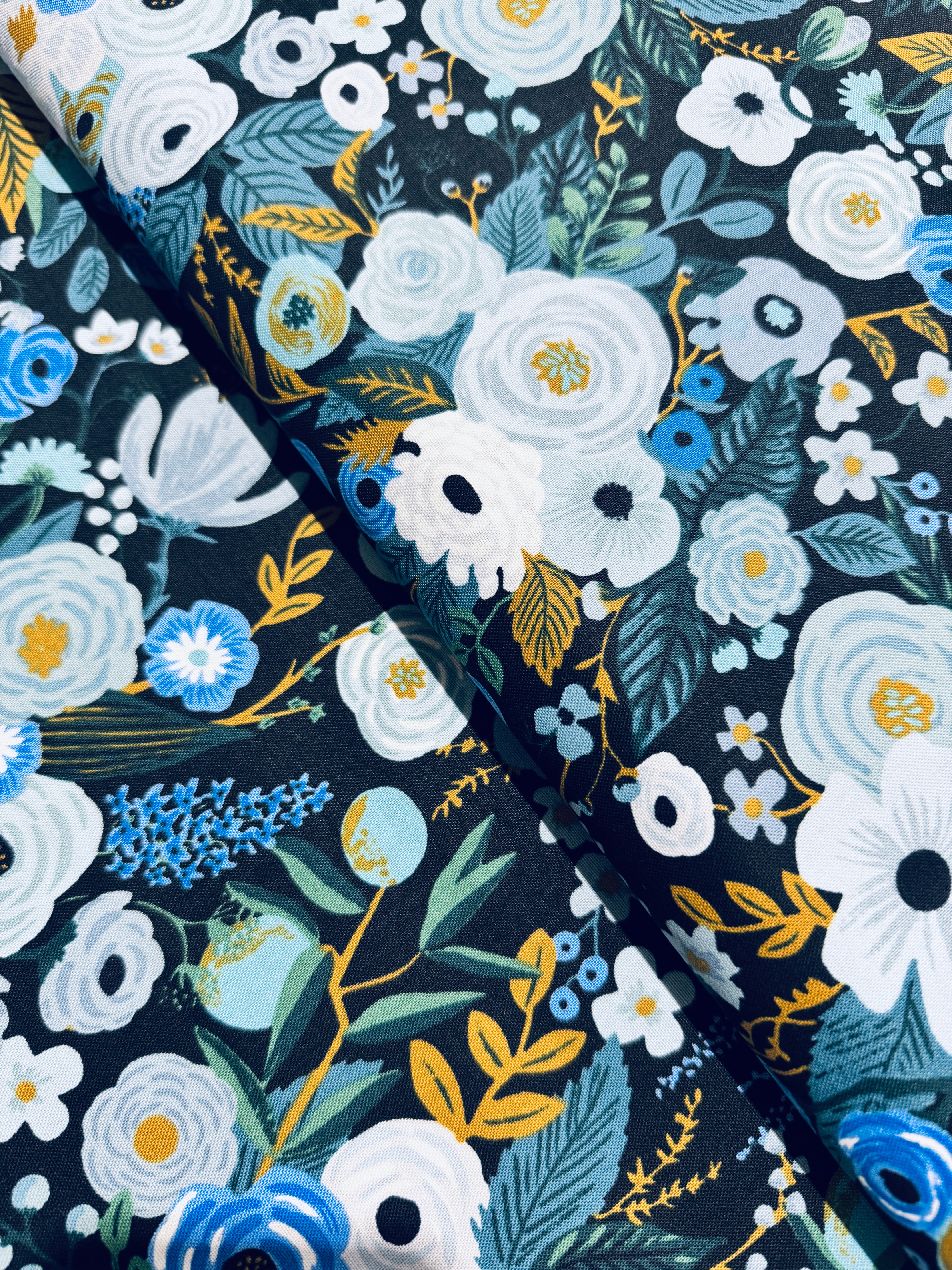 Wildwood – Garden Party Blue Fabric by Rifle Paper Co. for Cotton + Steel – botanical blue floral cotton print.