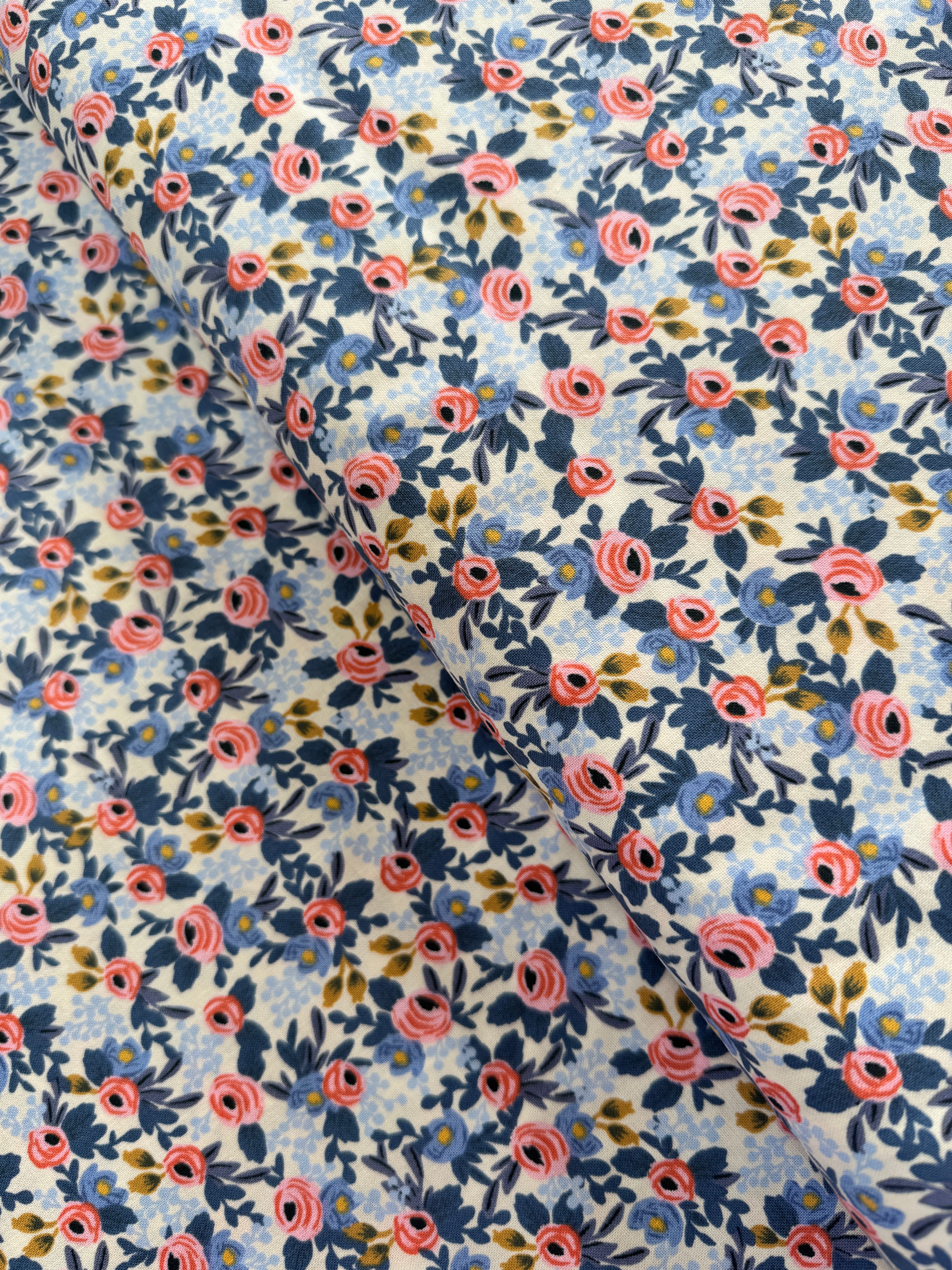 Rosa Periwinkle fabric – Rifle Paper Co. floral cotton on a soft periwinkle background.
