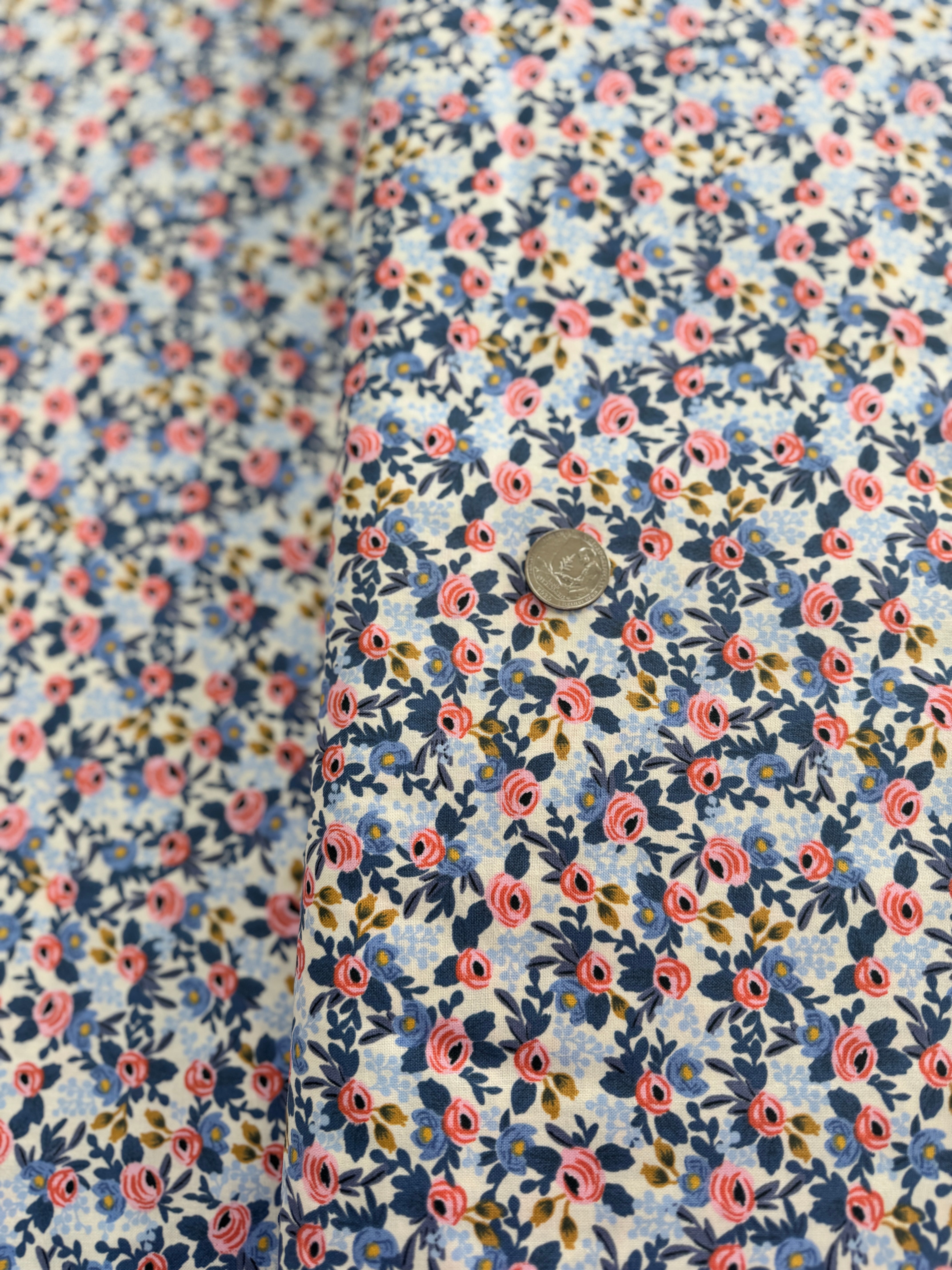 Rosa Periwinkle fabric – Rifle Paper Co. floral cotton on a soft periwinkle background.