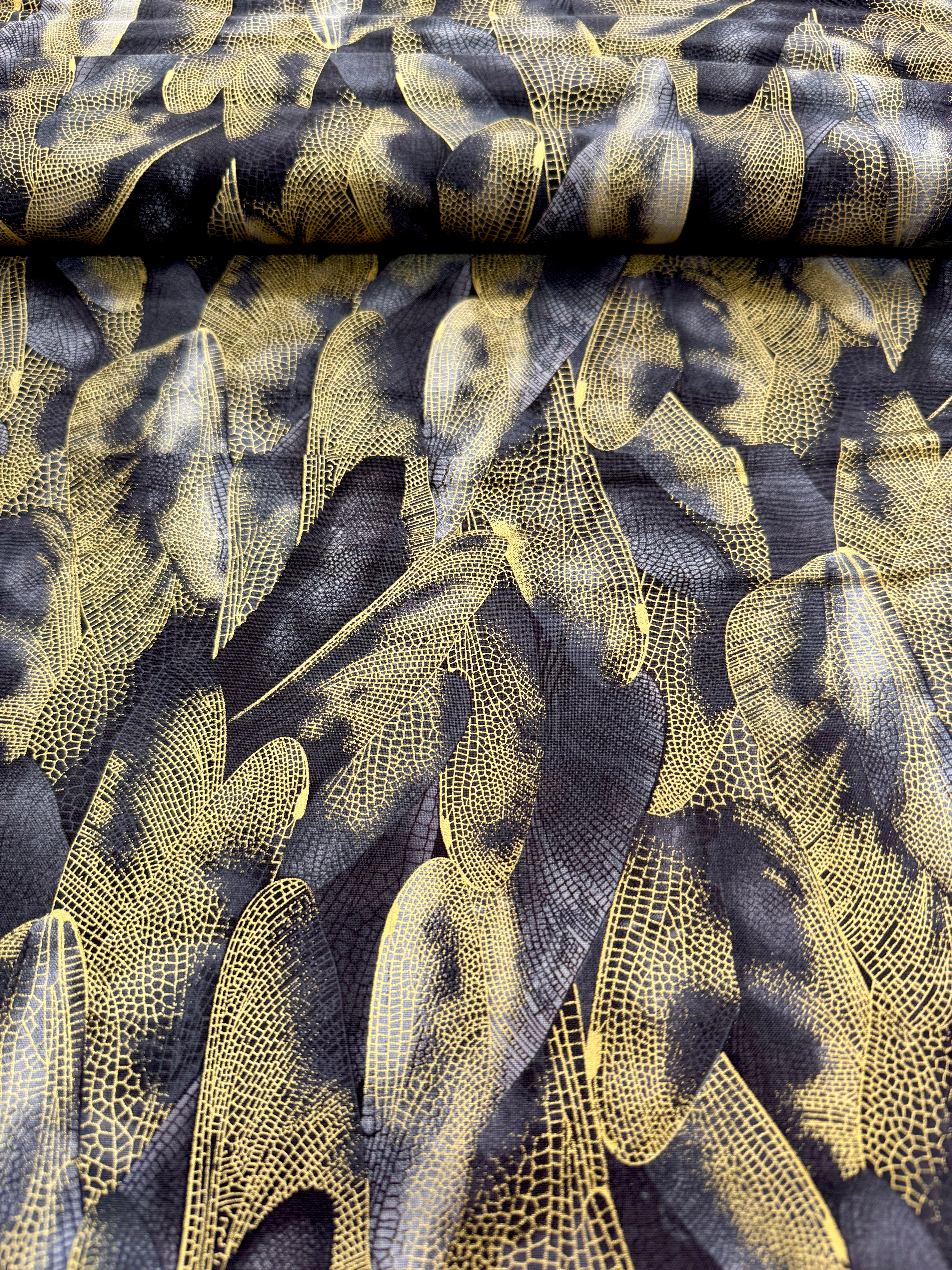 Dragonfly Dance - Gilded Wings Black/Charcoal Yardage