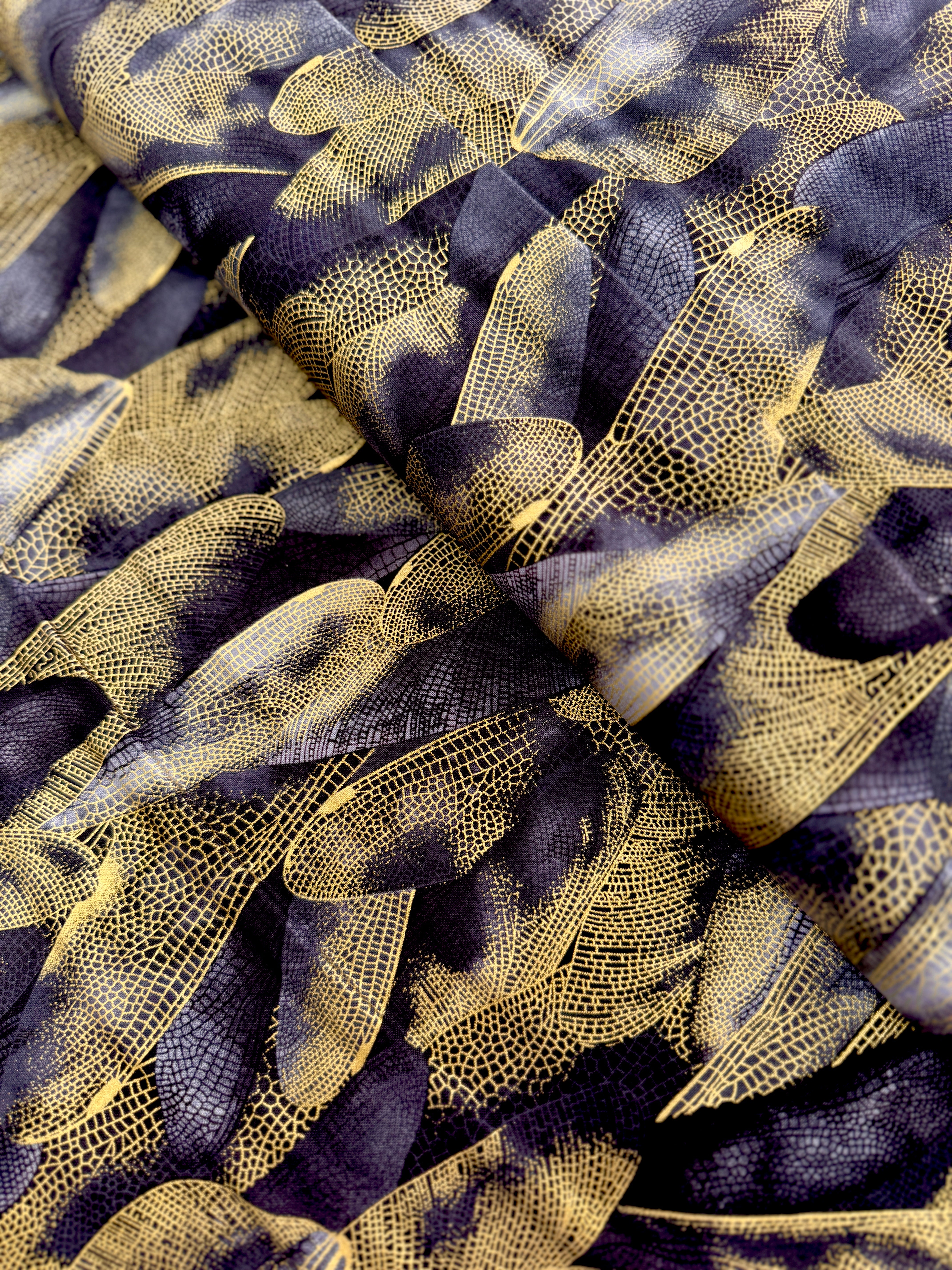 Dragonfly Dance - Gilded Wings Black/Charcoal Yardage