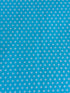 Aqua blue cotton fabric featuring small white polka dots in an all-over pattern by Robert Kaufman Fabrics, ideal for quilting, sewing, nursery décor, and craft projects.