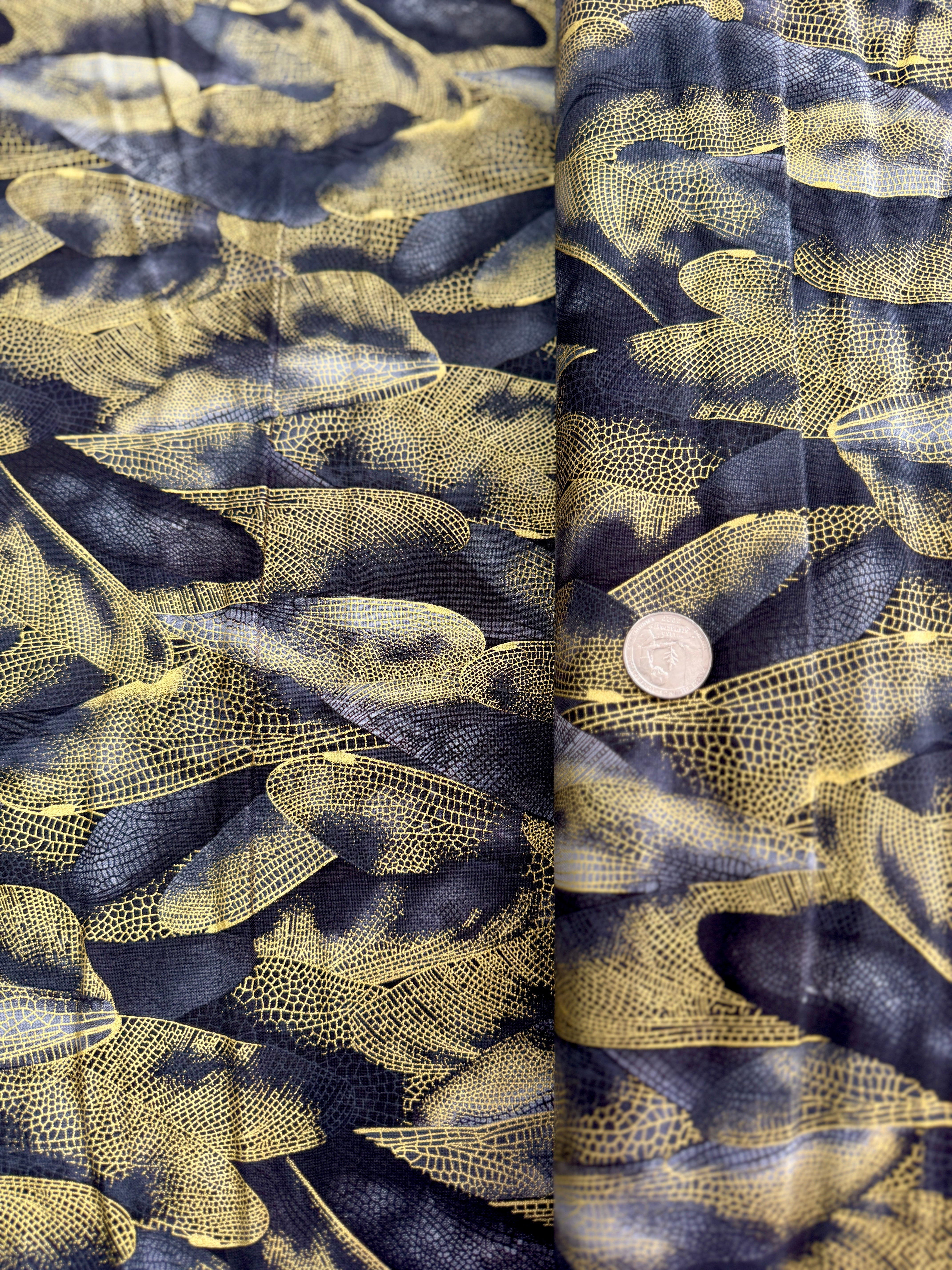 Dragonfly Dance - Gilded Wings Black/Charcoal Yardage