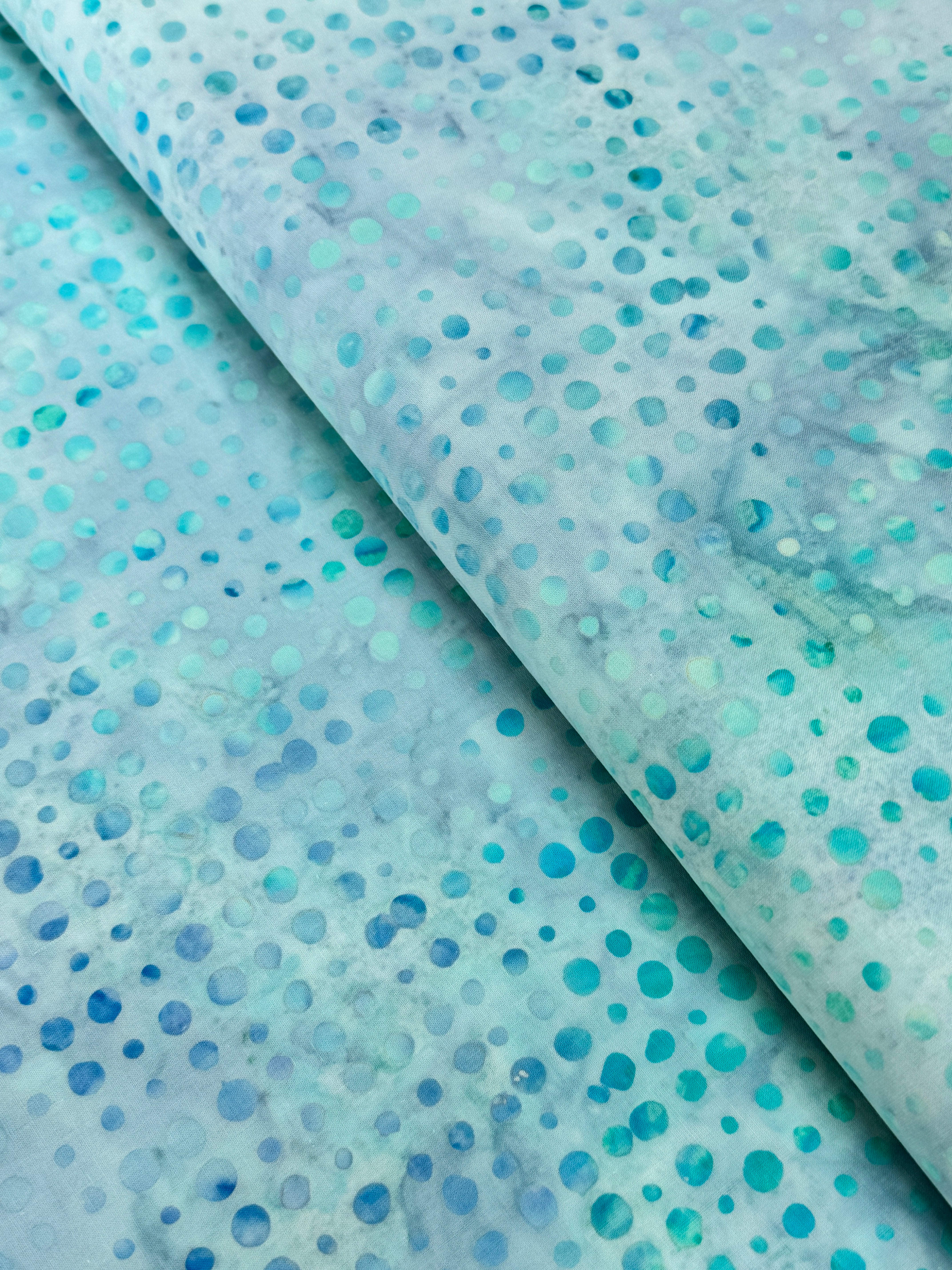 Dots Ocean Batik Fabric by Jinny Beyer – blue batik cotton with dotted design from Malam Batiks VIII for RJR Fabrics.