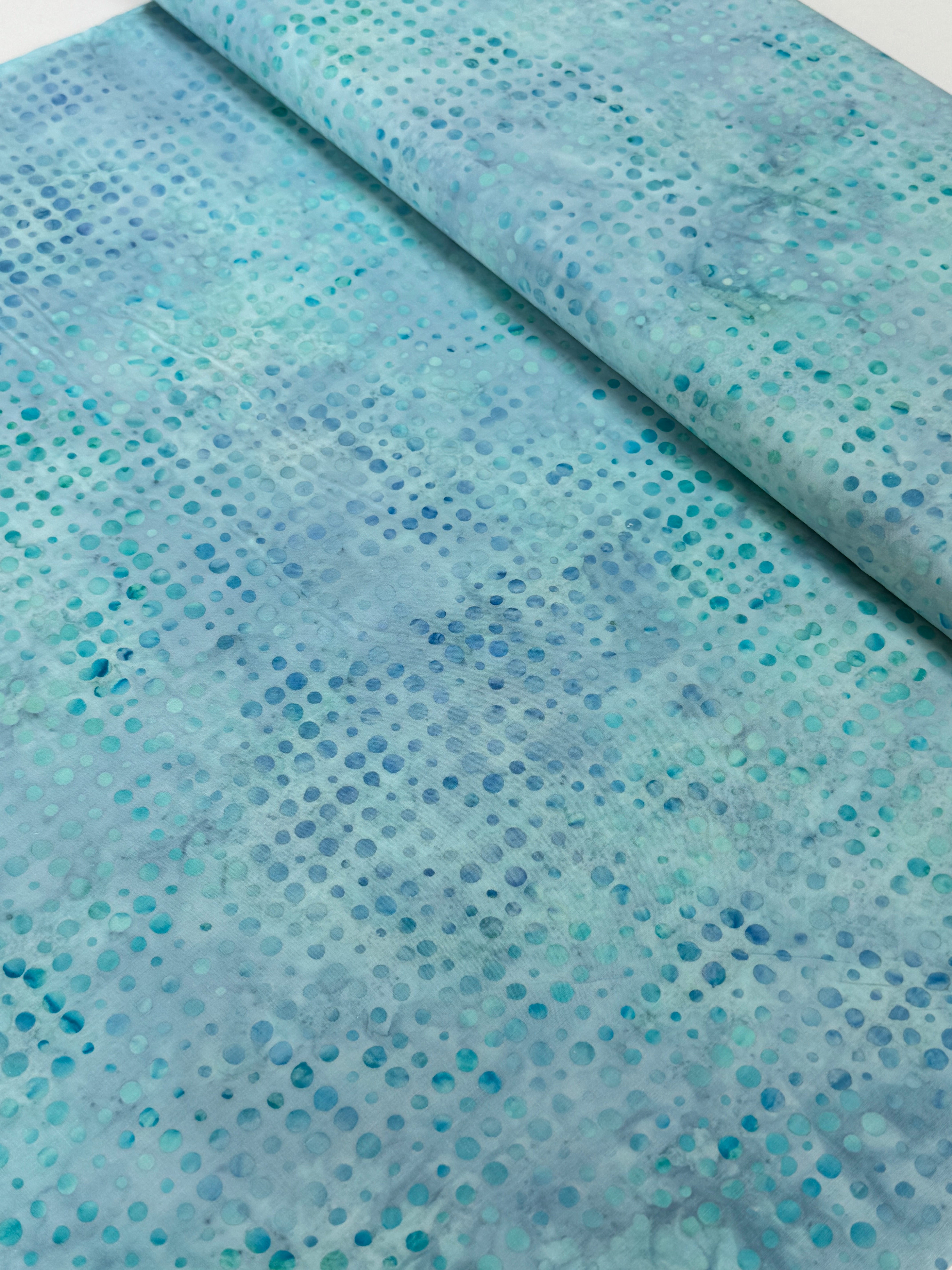 Dots Ocean Batik Fabric by Jinny Beyer – blue batik cotton with dotted design from Malam Batiks VIII for RJR Fabrics.