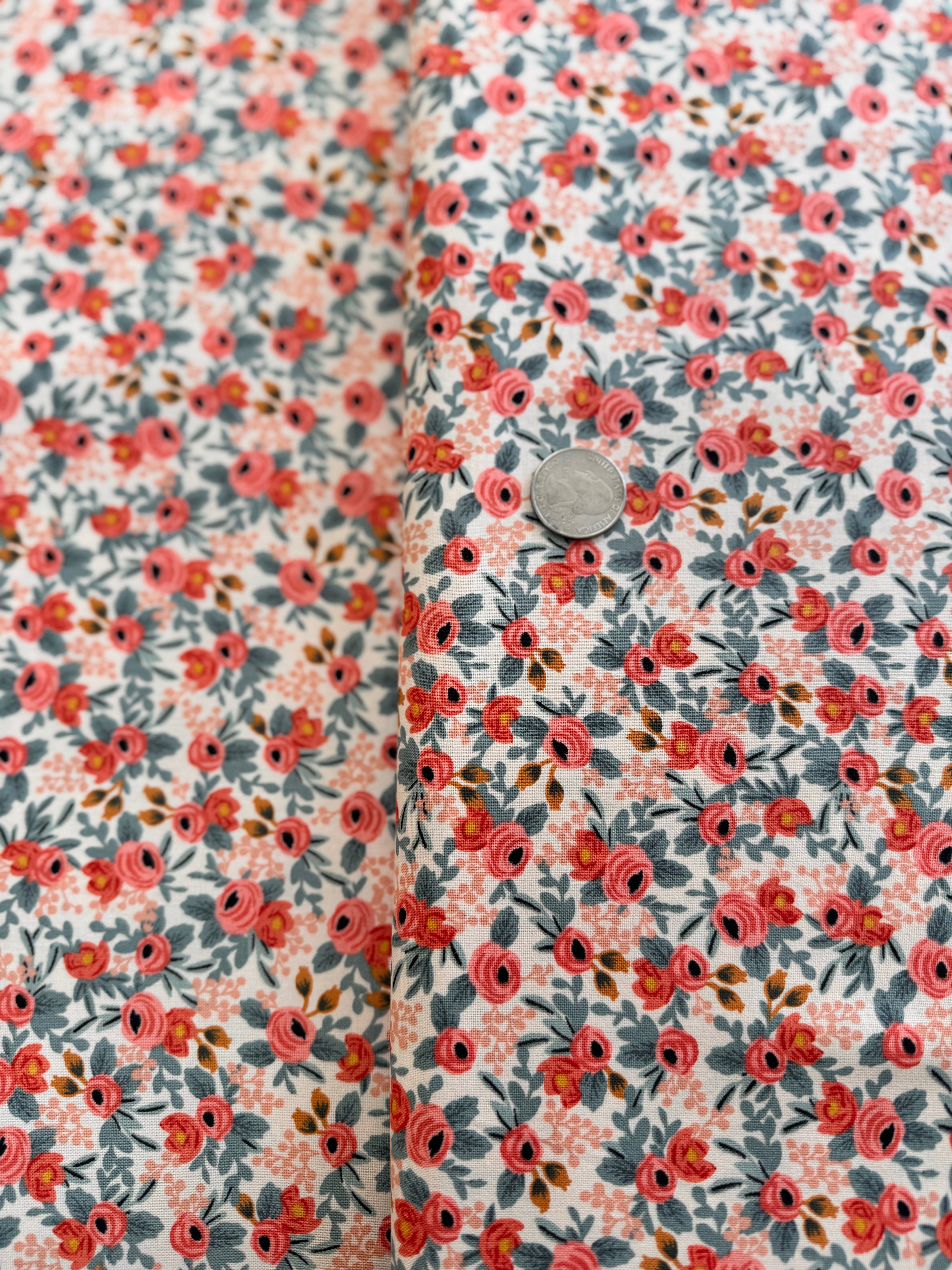 Rosa Peach fabric – Rifle Paper Co. floral design with roses on peach background for Cotton + Steel.