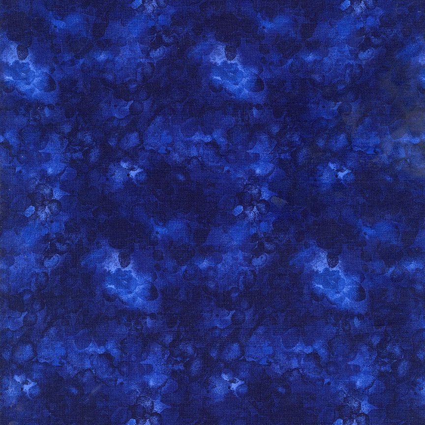 Rich indigo blue watercolor texture quilting cotton fabric with a tonal mottled design by Kimberly Einmo for Timeless Treasures, ideal as a quilt blender or background fabric.