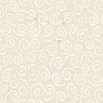 Muslin Mates Swirls Natural fabric by Moda Fabrics featuring elegant white swirl scrolls on a soft natural beige quilting cotton background.