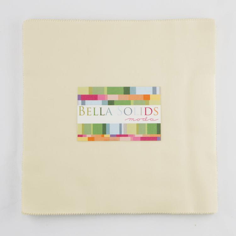 Bella Solids Snow Junior Layer Cake by Moda Fabrics containing 20 identical 10-inch by 10-inch premium cotton fabric squares in the classic Snow solid color.