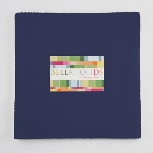 Bella Solids Admiral Blue Junior Layer Cake by Moda Fabrics containing 20 identical 10-inch by 10-inch premium cotton fabric squares in the rich Admiral Blue solid color.