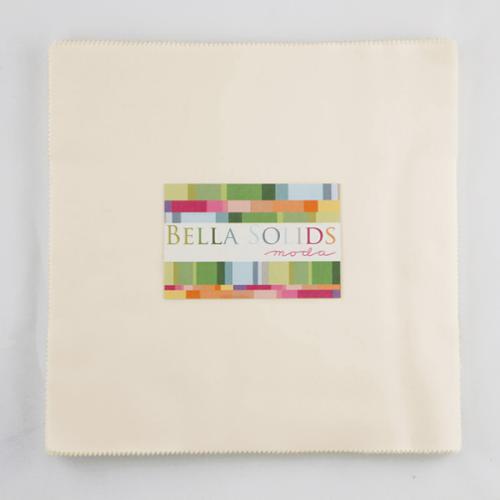 Bella Solids Ivory Junior Layer Cake by Moda Fabrics containing 20 identical 10-inch by 10-inch premium cotton fabric squares in the classic Ivory solid color.