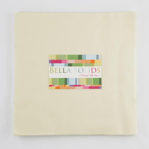 Bella Solids Porcelain Junior Layer Cake by Moda Fabrics containing 20 identical 10-inch by 10-inch premium cotton fabric squares in the classic Porcelain solid color.