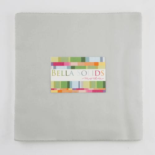 Bella Solids Zen Grey Junior Layer Cake by Moda Fabrics containing 20 identical 10-inch by 10-inch premium cotton fabric squares in the versatile Zen Grey solid.