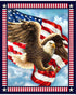 Liberty Eagle 36-inch patriotic cotton panel by Timeless Treasures featuring a bald eagle flying in front of an American flag.