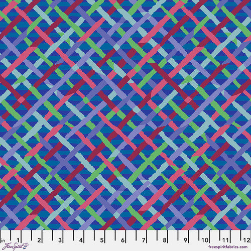 Mad Plaid Cobalt Fabric by Brandon Mably – Blue plaid cotton from Free Spirit