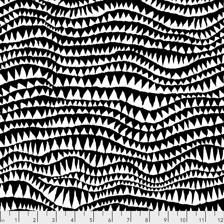 Kaffe Fassett Shark’s Teeth black fabric by Brandon Mably with bold geometric black and white design