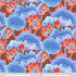 Kaffe Fassett Lake Blossoms brown cotton fabric with orange lotus flowers and blue lily pads.