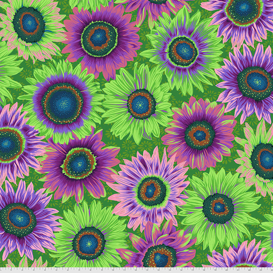 Kaffe Fassett Van Gogh Green fabric by Philip Jacobs featuring bold floral design in green and purple tones