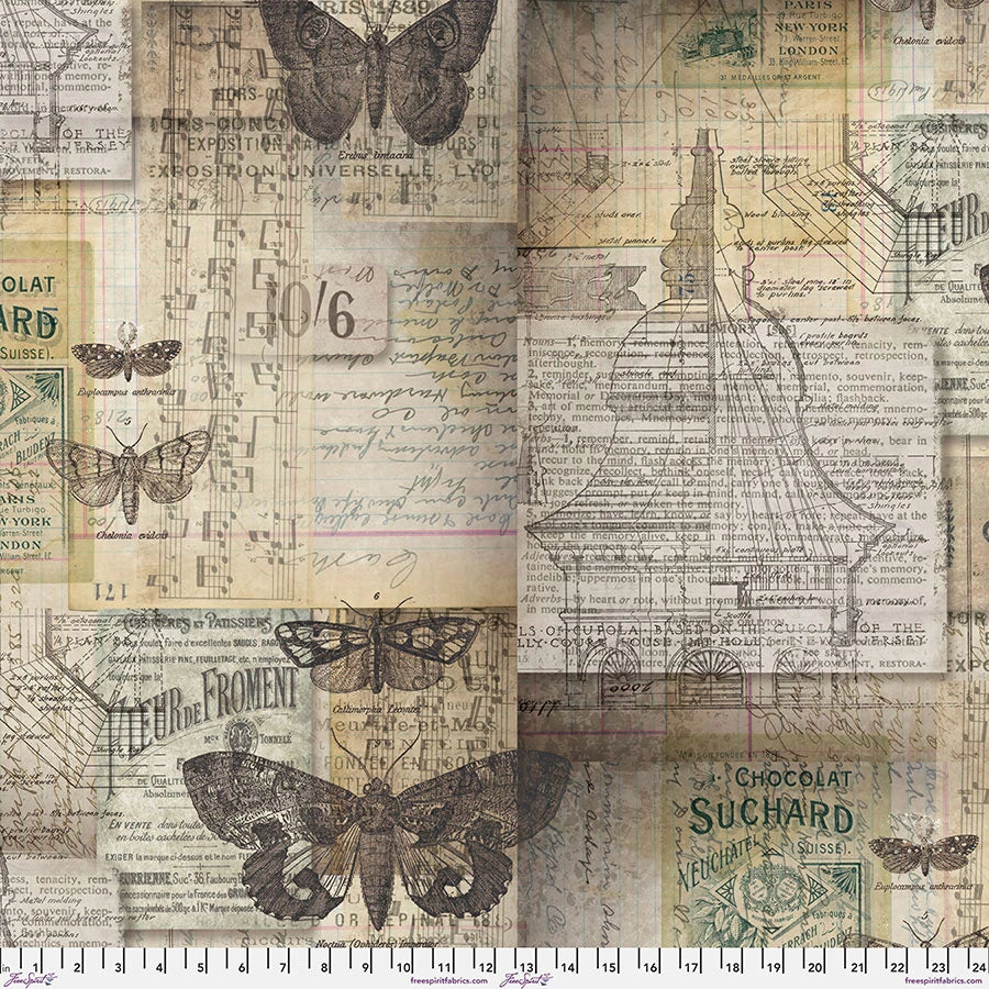 Melange Neutral vintage collage quilting cotton fabric by Tim Holtz for FreeSpirit Fabrics