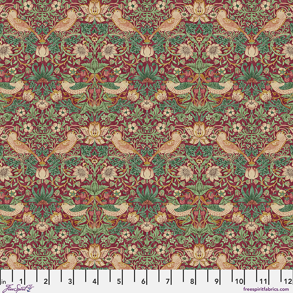 Mini Strawberry Thief Dawn Rose quilting cotton by The Original Morris & Co. for FreeSpirit Fabrics