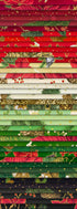 Holiday Flourish Forest Glen roll up featuring coordinated Christmas fabrics with poinsettias, pinecones, woodland animals, evergreens, ornaments, and metallic gold accents.