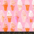 Best Day Ever Ice Cream Posy Metallic fabric by Melody Miller for Ruby Star Society and Moda Fabrics featuring colorful ice cream cones with metallic gold accents on a pink premium cotton background.