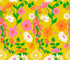 Close-up of Best Day Ever – Foxgloves Florals Butterflies Golden Hour Fabric by Melody Miller for Ruby Star Society, featuring pink, orange, and white flowers with butterflies on a golden-yellow background.