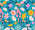 Close-up of Best Day Ever – Foxgloves Florals Butterflies Summer Sky Fabric by Melody Miller for Ruby Star Society, showing colorful flowers and orange butterflies on a teal-blue background.