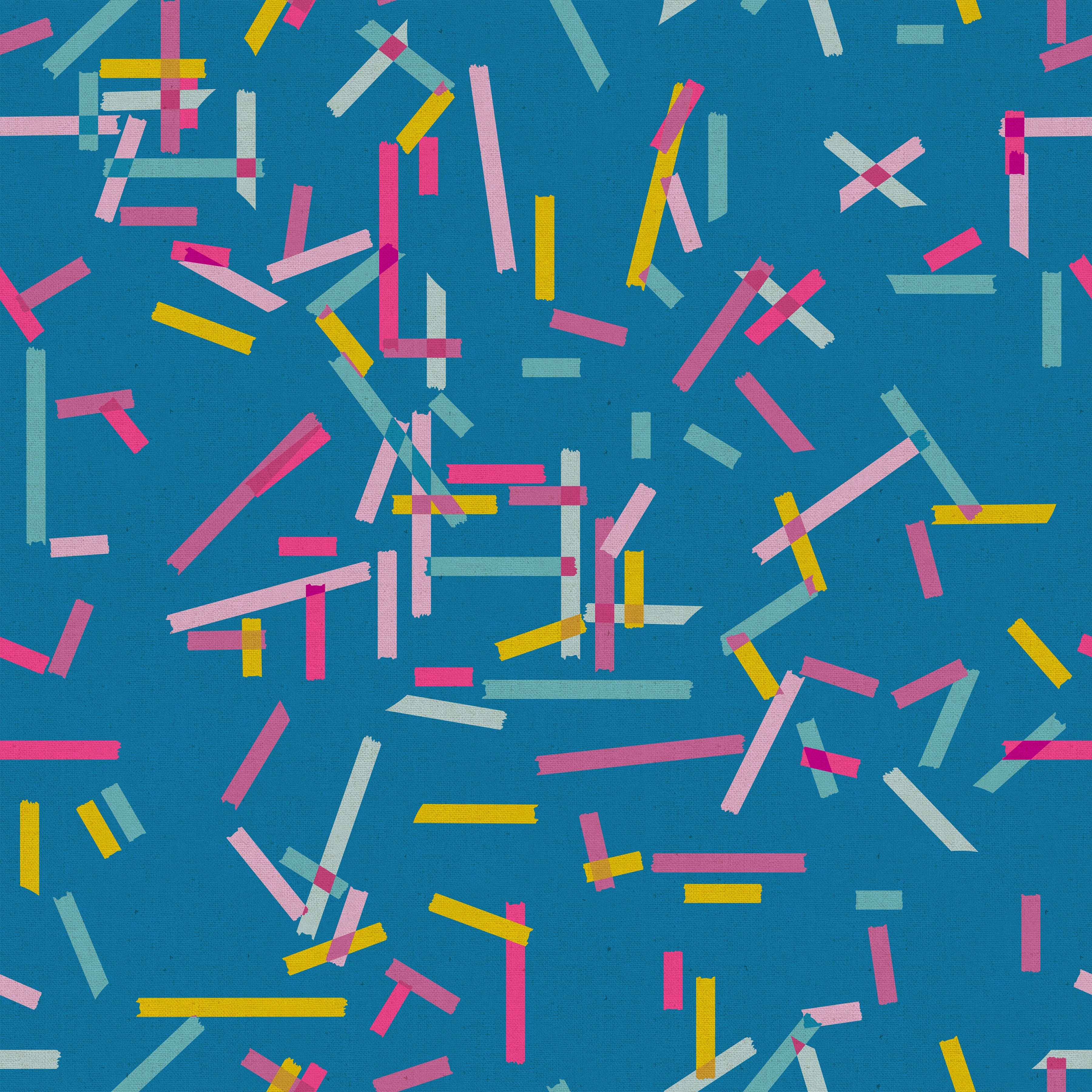 Washi Tape Cerulean cotton canvas fabric by Ruby Star Society showing colorful strips on blue background.
