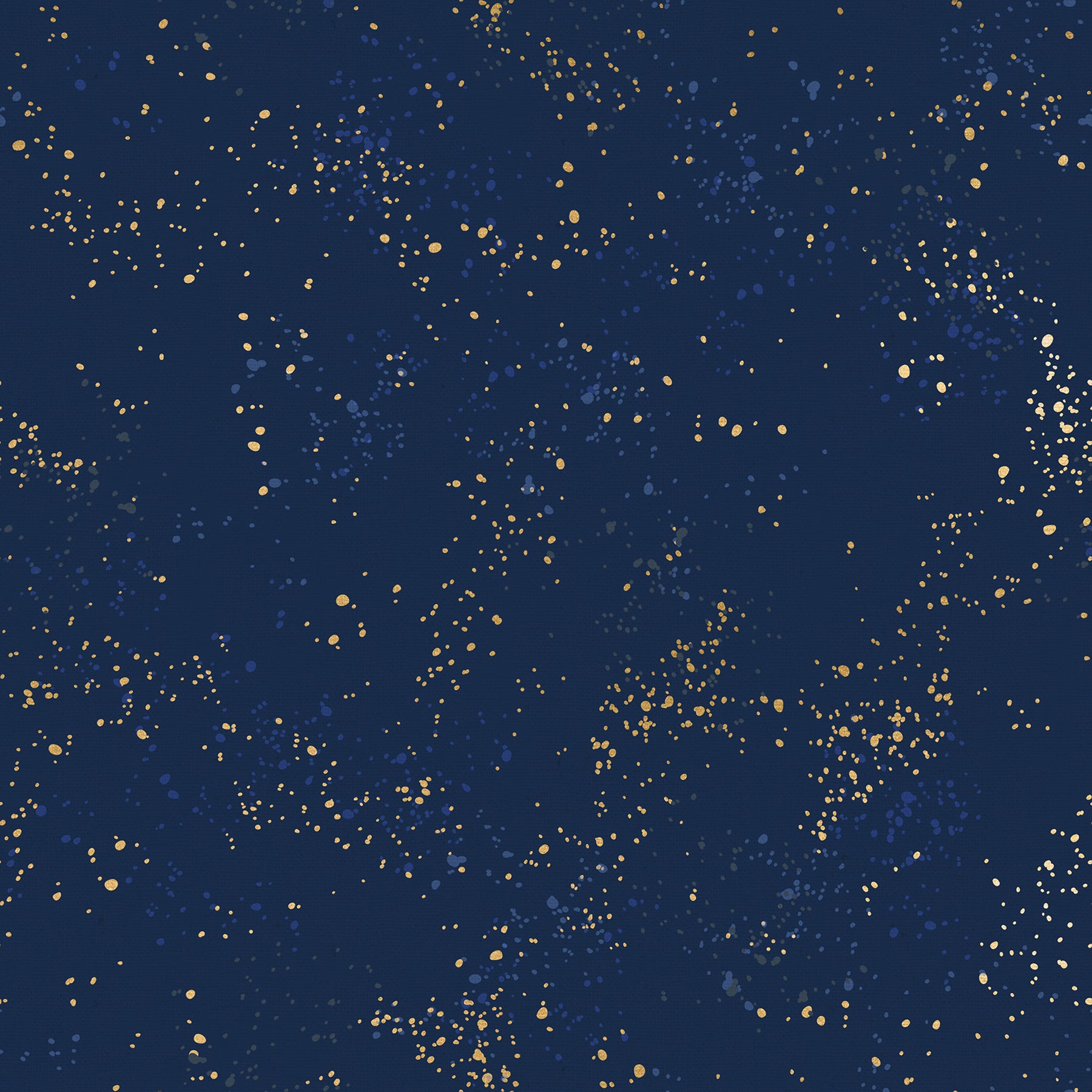 Ruby Star Society Speckled Splatter Paint Navy Metallic cotton linen canvas featuring metallic gold and tonal blue speckles on a rich navy background by Rashida Coleman-Hale for Moda Fabrics.