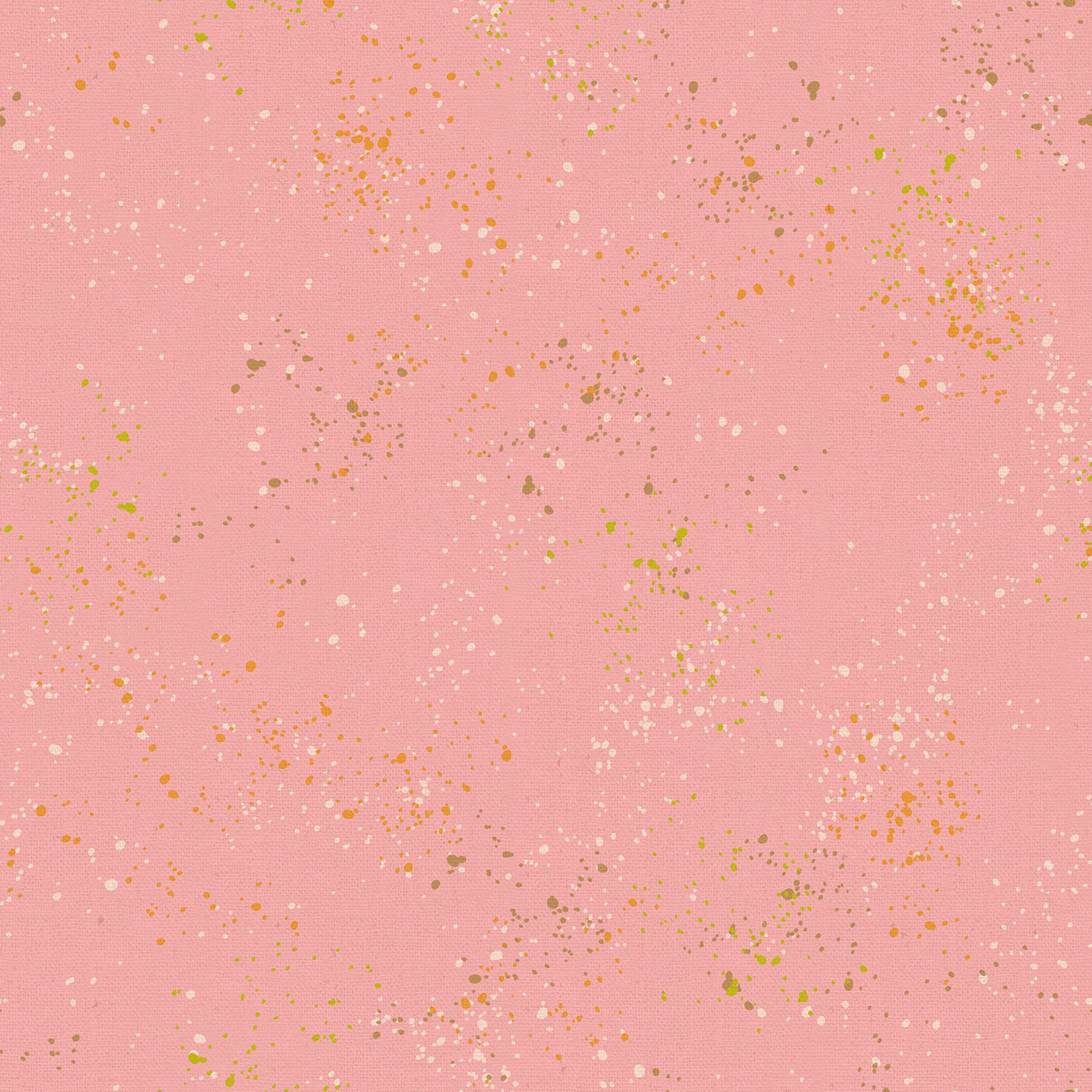 Ruby Star Society Speckled Splatter Paint Balmy cotton linen canvas featuring peach, lime green, ivory, and tan speckles on a soft blush pink background by Rashida Coleman-Hale for Moda Fabrics.