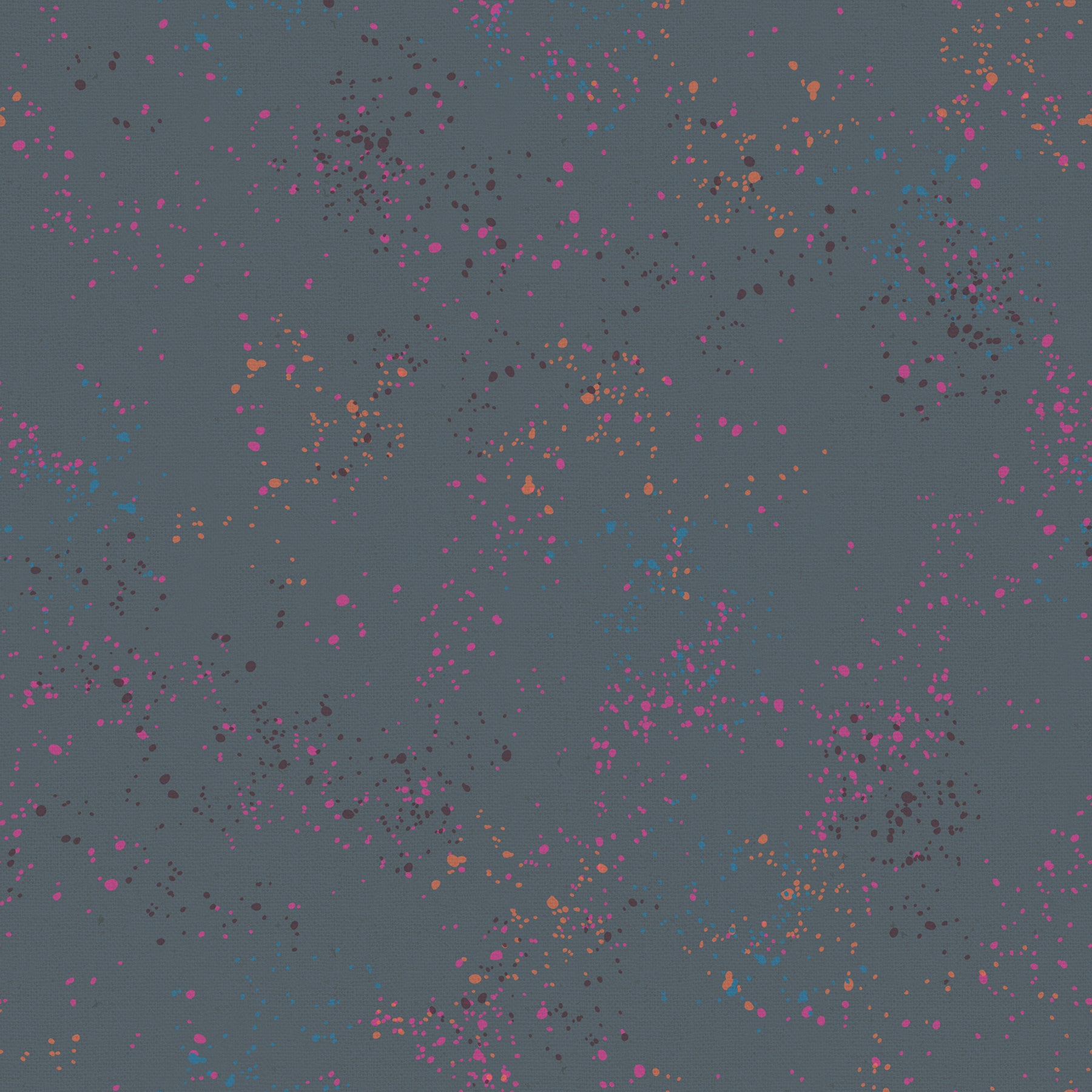 Ruby Star Society Speckled Splatter Paint Ghostly cotton linen canvas featuring fuchsia, turquoise, coral, charcoal, and gray paint splatters on a cool ghostly gray background by Rashida Coleman-Hale for Moda Fabrics.
