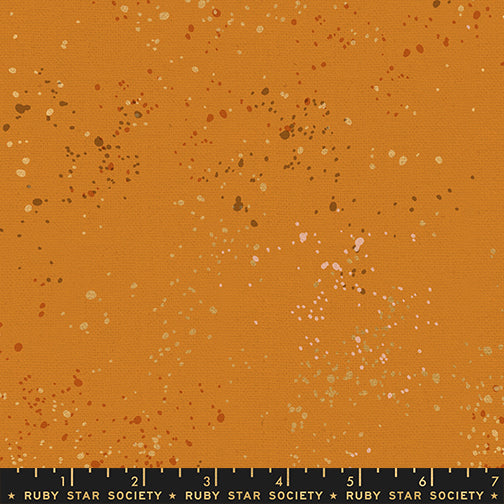 Ruby Star Society Speckled Paint Splatter Earth Metallic cotton linen canvas featuring metallic gold, bronze, copper, and blush speckles on a warm earth-toned background by Rashida Coleman-Hale for Moda Fabrics.