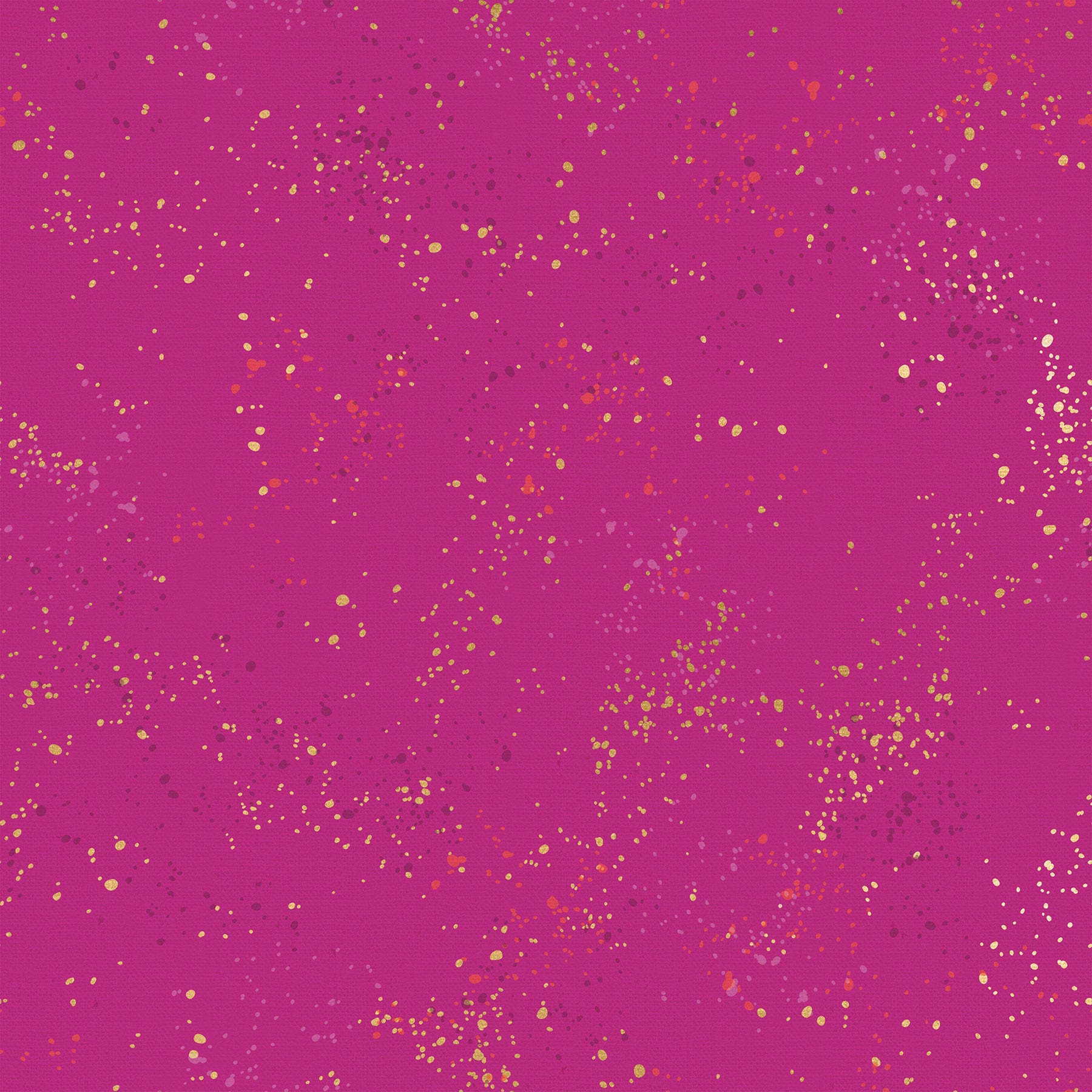 Ruby Star Society Speckled Splatter Paint Berry Metallic cotton linen canvas featuring metallic gold, coral, plum, and pink speckles on a vibrant berry background by Rashida Coleman-Hale for Moda Fabrics.