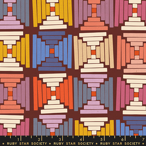 Persimmon Courthouse Steps Cranberry cotton linen canvas by Rashida Coleman-Hale for Ruby Star Society