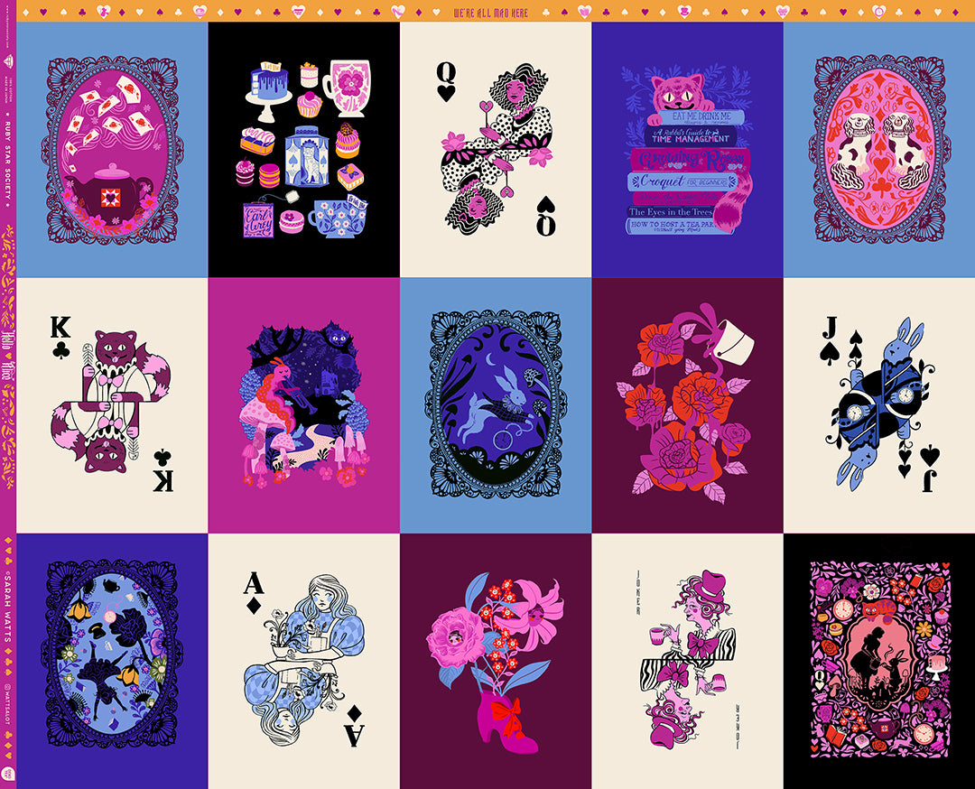 Hello Alice multi panel by Sarah Watts Ruby Star Society Moda whimsical Alice themed cotton fabric