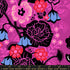 Hello Alice Damask Berry cotton fabric featuring black florals and Alice silhouettes on berry background.