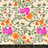 Hello Alice Cheshire Shell cotton fabric with pink Cheshire cats and orange floral vines on soft shell background.