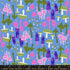 Hello Alice Mushroom Lindley Blue cotton fabric with pink and green mushrooms on bright blue background.