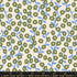 Olive green smiling floral fabric with blue vines on shell background