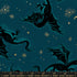 Fireglow Etched Dragons Galaxy Metallic quilting cotton featuring black dragons with metallic gold stars and moons on a rich teal galaxy background by Sarah Watts for Ruby Star Society and Moda Fabrics.
