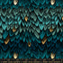 Fireglow Feathers Galaxy Metallic quilting cotton featuring layered teal, turquoise, and deep blue feathers with shimmering metallic gold accents by Sarah Watts for Ruby Star Society and Moda Fabrics.