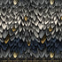 Fireglow Feathers Smoke Metallic quilting cotton featuring layered gray, charcoal, ivory, and navy feathers with shimmering metallic gold accents by Sarah Watts for Ruby Star Society and Moda Fabrics.
