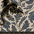Fireglow Dragon Lair Smoke Metallic cotton canvas featuring black dragons, smoky blue botanical foliage, and metallic gold accents on a natural canvas background by Sarah Watts for Ruby Star Society and Moda Fabrics.