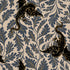 Fireglow Dragon Lair Smoke Metallic cotton canvas featuring black dragons, smoky blue botanical foliage, and metallic gold accents on a natural canvas background by Sarah Watts for Ruby Star Society and Moda Fabrics.